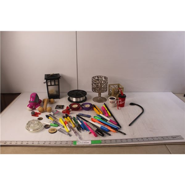 (2) Tim Hortons Tree Ornaments, (2) Back Massage Tools, Highlighters, Misc.