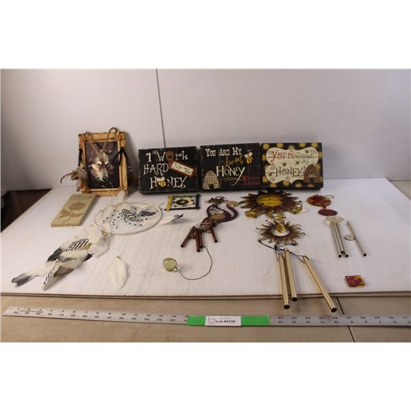 Home Decor- (5) Signs, (3) Chimes, Dream Catcher