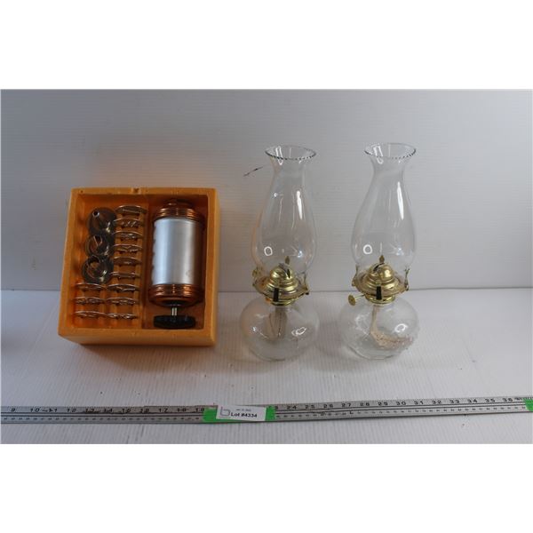 Cookie Pastry Press and (2) Traditional Oil Lamps