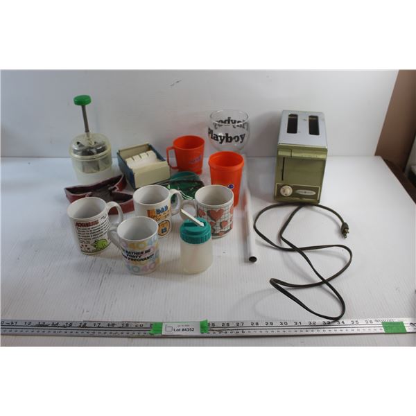 Vintage General Electric Toaster - As Is, Mugs, Cups, Safety Goggles and Onion Cutter