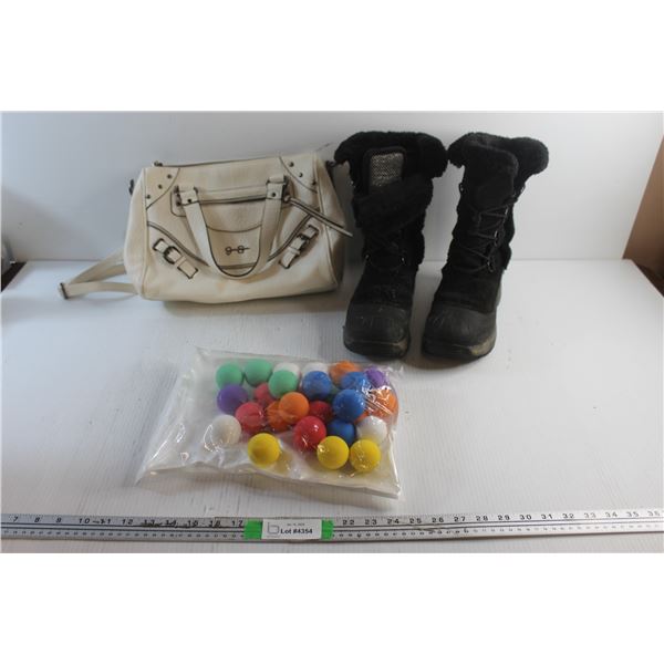 Baffin Winter Boots - Size 10, Ladies Purse and Foam Balls