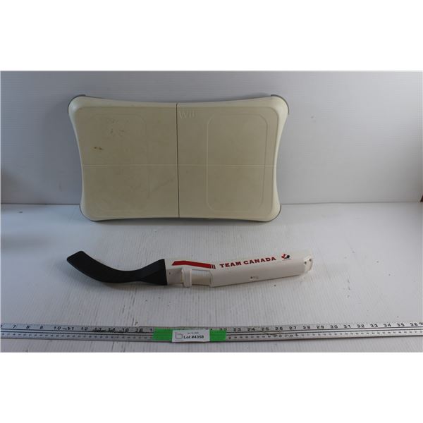 Team Canada Hockey Stick and Wii Fit Balance Board - As Is