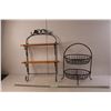Image 1 : Wood and Metal Wall Shelf 23" Tall x 15.25" Wide & 2-Tier Metal Basket 16.5" Tall x 14" Wide