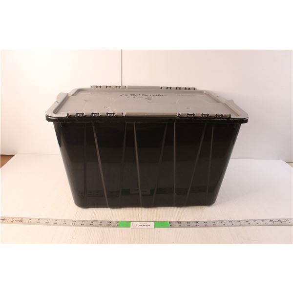 Black Plastic Tote with Flap Lid 12" Tall x 21.5" Long x 15.5" Wide
