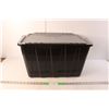 Image 1 : Black Plastic Tote with Flap Lid 12" Tall x 21.5" Long x 15.5" Wide