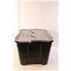 Image 2 : Black Plastic Tote with Flap Lid 12" Tall x 21.5" Long x 15.5" Wide