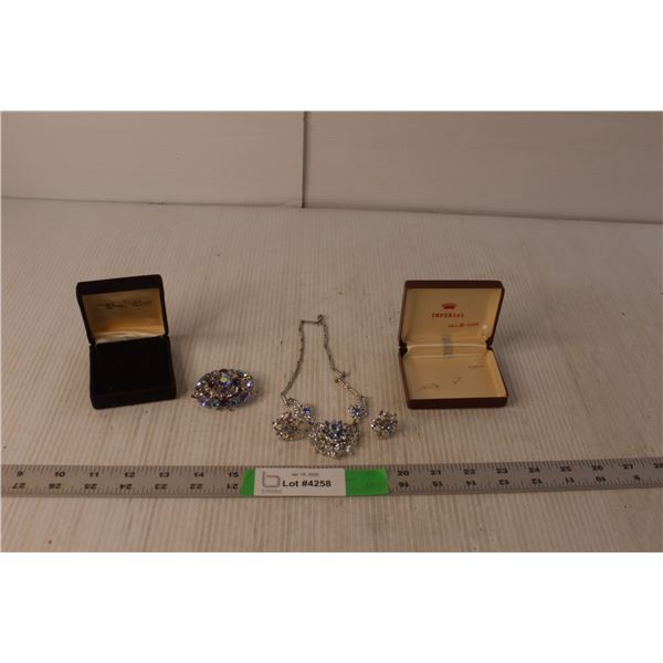 Broach, Earrings, and Necklace Set