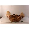 Image 1 : Woven Basket 18" Long, (2) Wood Decorative Shelves, Ceramic Frog