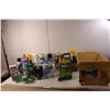 Image 1 : Chemicals Lot- Weed Killer, Axe Body Spray, Lysol, Mold Control, Odor Eaters, Misc. & Wood Crate