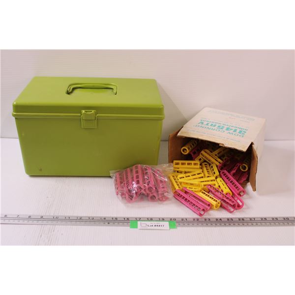 Plastic Coin Rollers Lot w/ Green Plastic Storage Case