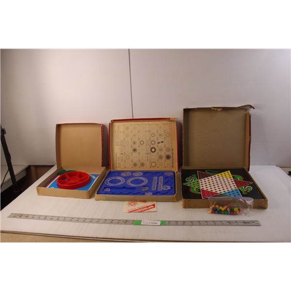(3) Vintage Games- Tiddlywinks, Chinese Checkers, Spirograph Kit, As Is