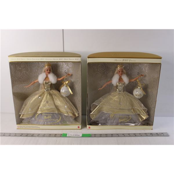 (2) 2000 Celebration Barbies, One Sealed