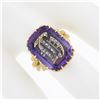 Image 3 : Vintage 18k Gold Repousse Amethyst & Diamond Old English Letter Cocktail Ring