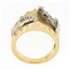 Image 7 : Vintage 14k Gold Diamond Florentine Finish Scalloped Edge Concave Wide Band Ring