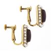 Image 4 : Vintage 14K Yellow Gold Cabochon Garnet w/ Seed Pearl Halo Rectangular Earrings