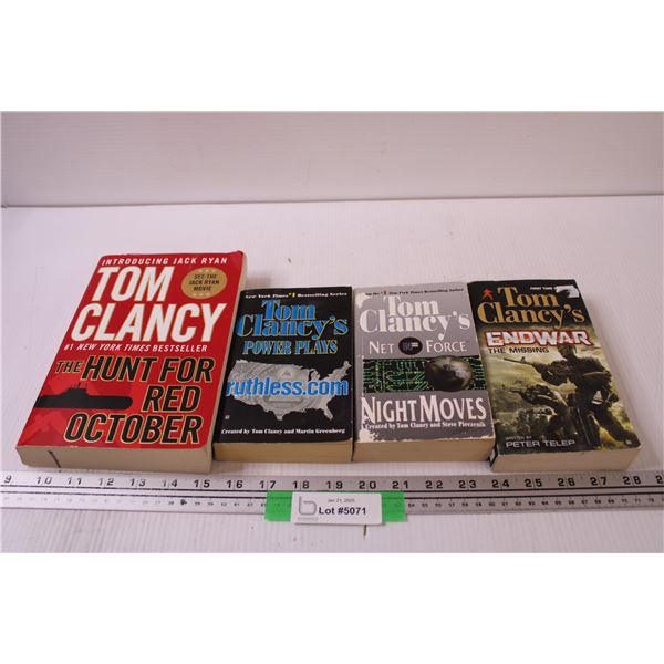 (4) Tom Clancy Books: Hunt for Red October, End War, Might Moves, Ruthless