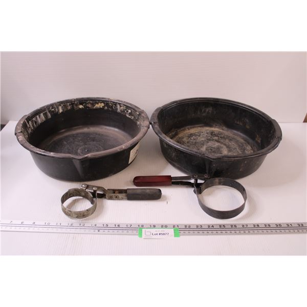 (2) Oil Wrenches & (2) Oil Drip Pans