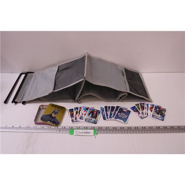 (30+) Marvel Collector Trading Cards, DC Batman Tin Card Case, Locker Hanging Organizer