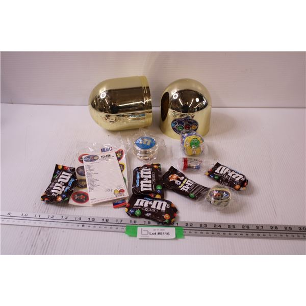 M & M's Millenium Candy & Merch Lot: Yo-Yo, Ball, Hacky Sac, Candy, Stickers