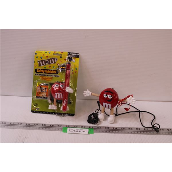 Red M & M: Portable Radio w/Ear Buds & Safety Light Stick (Appears NIB)
