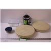 Image 1 : Coffee Press, (2) Plant Rotating Pedestals, (2) Glass Kitchen Food Containers