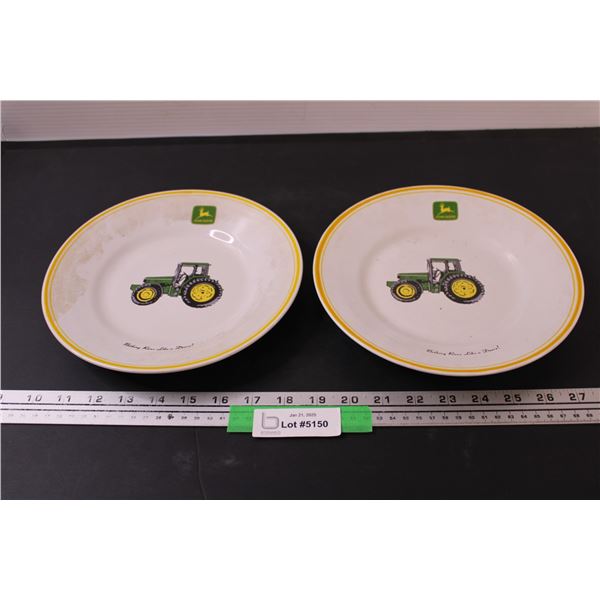 (2) John Deere Tractor Plates by Gibson - Some Wear on One - 9" Diameter