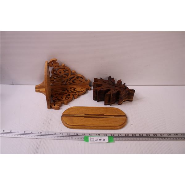 Custom Built Wood Decor: Corner Shelf, Maple Leaf Box, Plaque