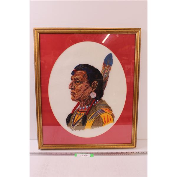 Indigenous Cross Stitch Art in Frame - 20" x 24"
