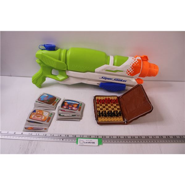 Simpsons Collector Trading Cards, Traveling Chess w/ Case, Super Soaker Water Gun