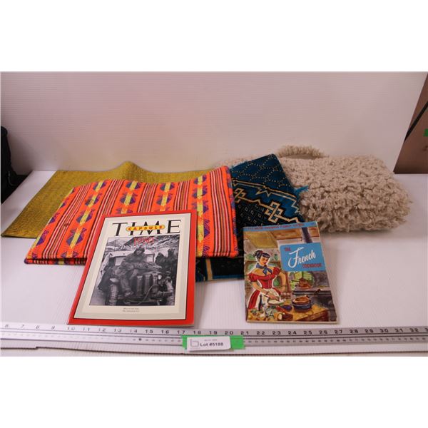(2) Floor Rugs, (4) Table Placemats, Time Capsule Magazine (1950 Year in Review), French Cookbook