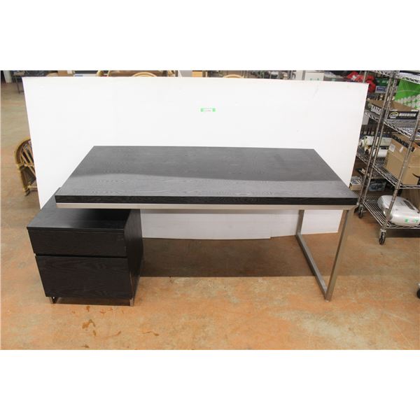 * Modern Style Desk w/Two Drawer Side Table (Two Piece Set Up) - 70" x 30" x 34" - Some Wear