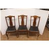 * (3) Antique Queen Anne Style Wood & Leather Bound Seated Dining Chairs - Some Wear As Pictured - 3