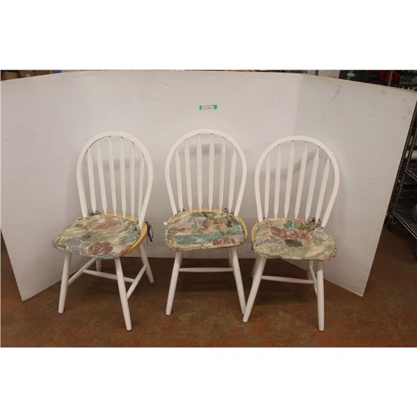 * (3) Farmhouse Style Wood Dining Chairs - 37" Back Height x 18" Seat Height - Some Wear