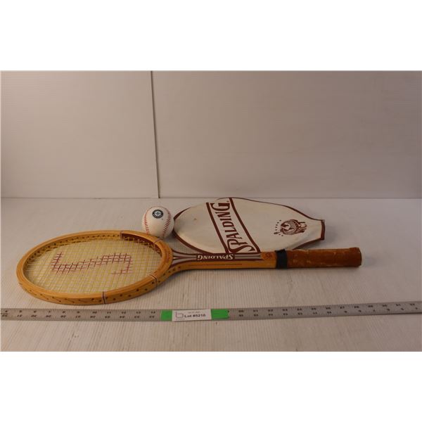 Vintage Spalding Tennis Racquet with Case & Seattle Mariners Baseball