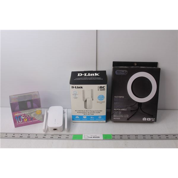 (10) Floppy Discs (Sealed), D-Link Wi-Fi Range Extender, LED Fill Light Approx. 7" Tall NIB