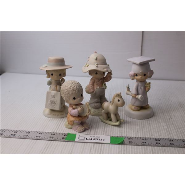(5) Precious Moments & Ceramic Figurines- Graduation, Fishing, Misc.
