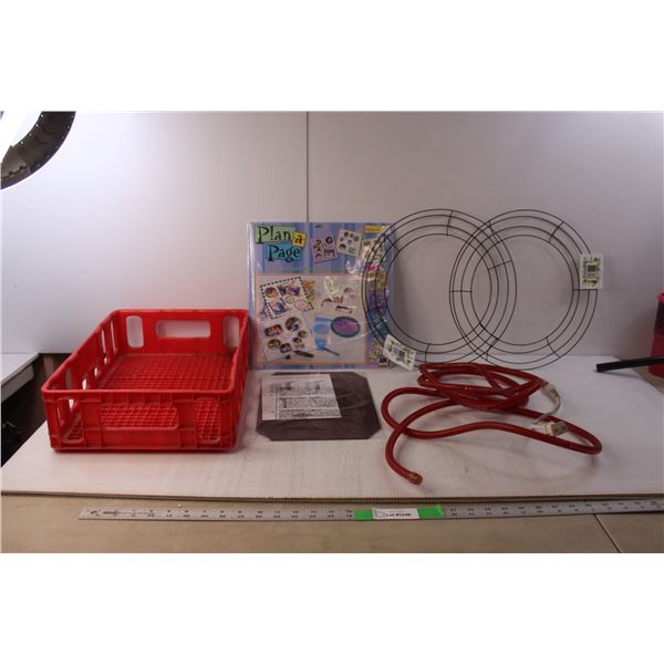 Red LED Lighting- Powers On, (2) Wire Wreaths, Scrapbooking Kit, Plastic Crate