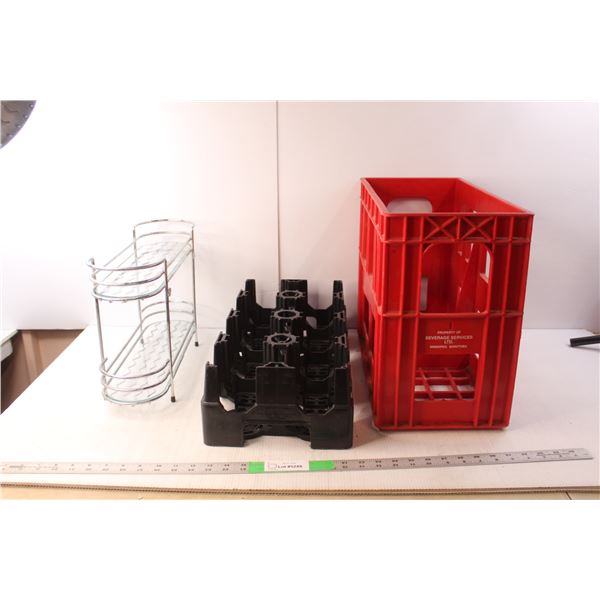 * 2-Tier Wire and Glass Shelf 11" Tall x 16" Wide, Coca Cola Beverage Tray, Tall Red Crate 14" Tall 