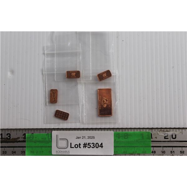 (5) Copper Ingots - Authenticity Not Guaranteed