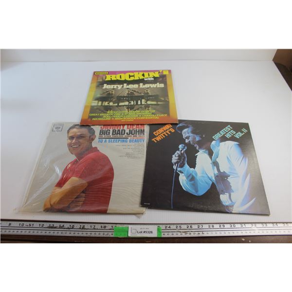 (3) Vinyl Records - Jerry Lee Lewis, Jimmy Dean and Conway Twittys