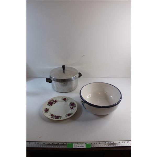 Ceramic Bowl, Plate and 10'' Cooking Pot with Lid
