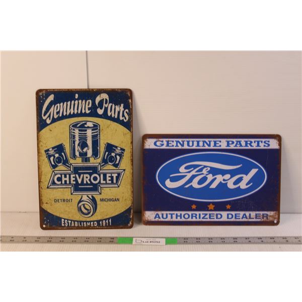 Chevrolet & Ford Metal Signs Approx. 12" x 8"