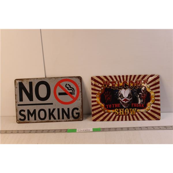 No Smoking & Freak Show Metal Signs 12" x 8"