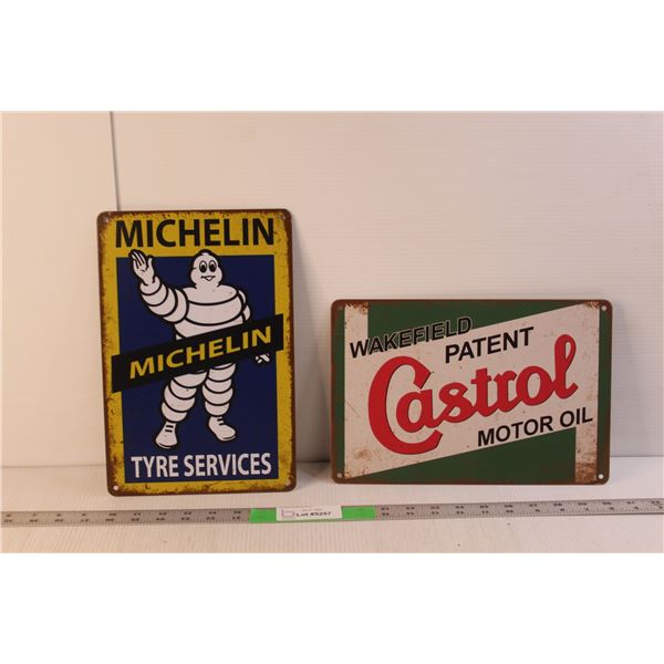 Michelin & Castrol Metal Signs 12" x 8"