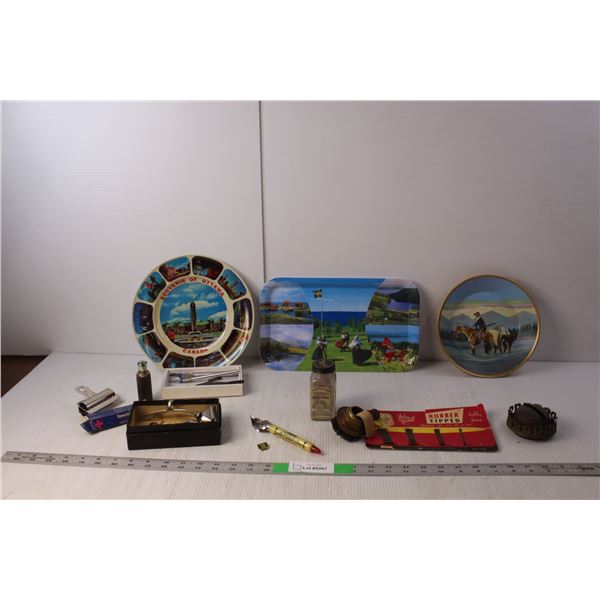 Vintage Lot- (2) Razors, (3) Souvenir Plates, Misc.