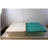 Image 3 : (2) Plastic Storage Totes with Lids Approx. 6" Tall x 23" Long x 16.5" Wide