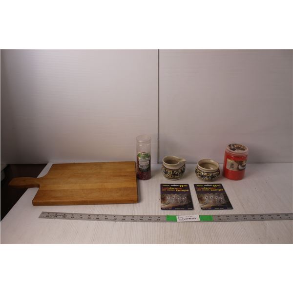 Wood Cutting Board, Decorative Gravel & Sand, (8) 11 Watt Landscape Light Bulbs, Stoneware Sugar Dis