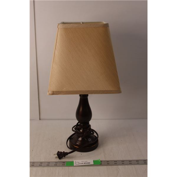 Brass Colored Lamp with Off White Shade and Bulb- Working, 18.5" Tall