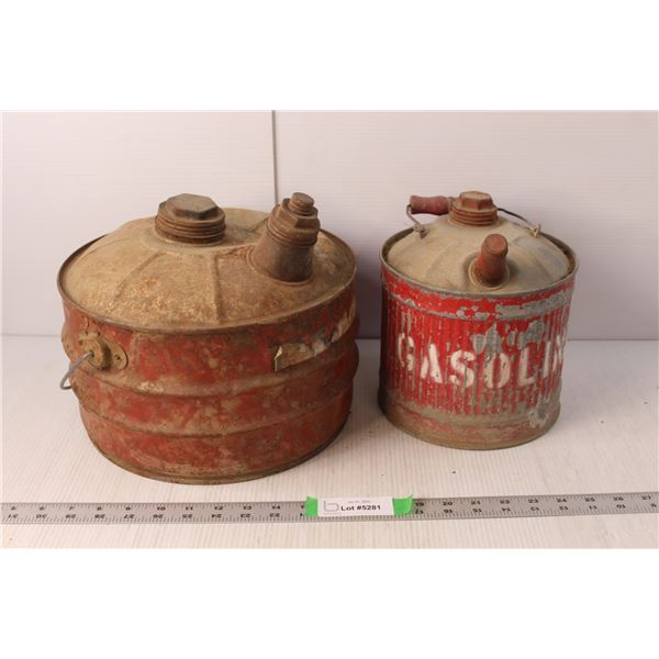 (2) Vintage Gasoline Cannisters- 10" Tall x 11" Wide & 8.5" Tall x 8" Wide - Empty