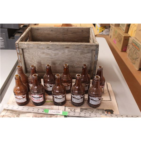 (11) Vintage Webb's Stubby Glass Bottles (Empty) & Wood Crate 10" Tall x 18.5" Long x 13" Wide